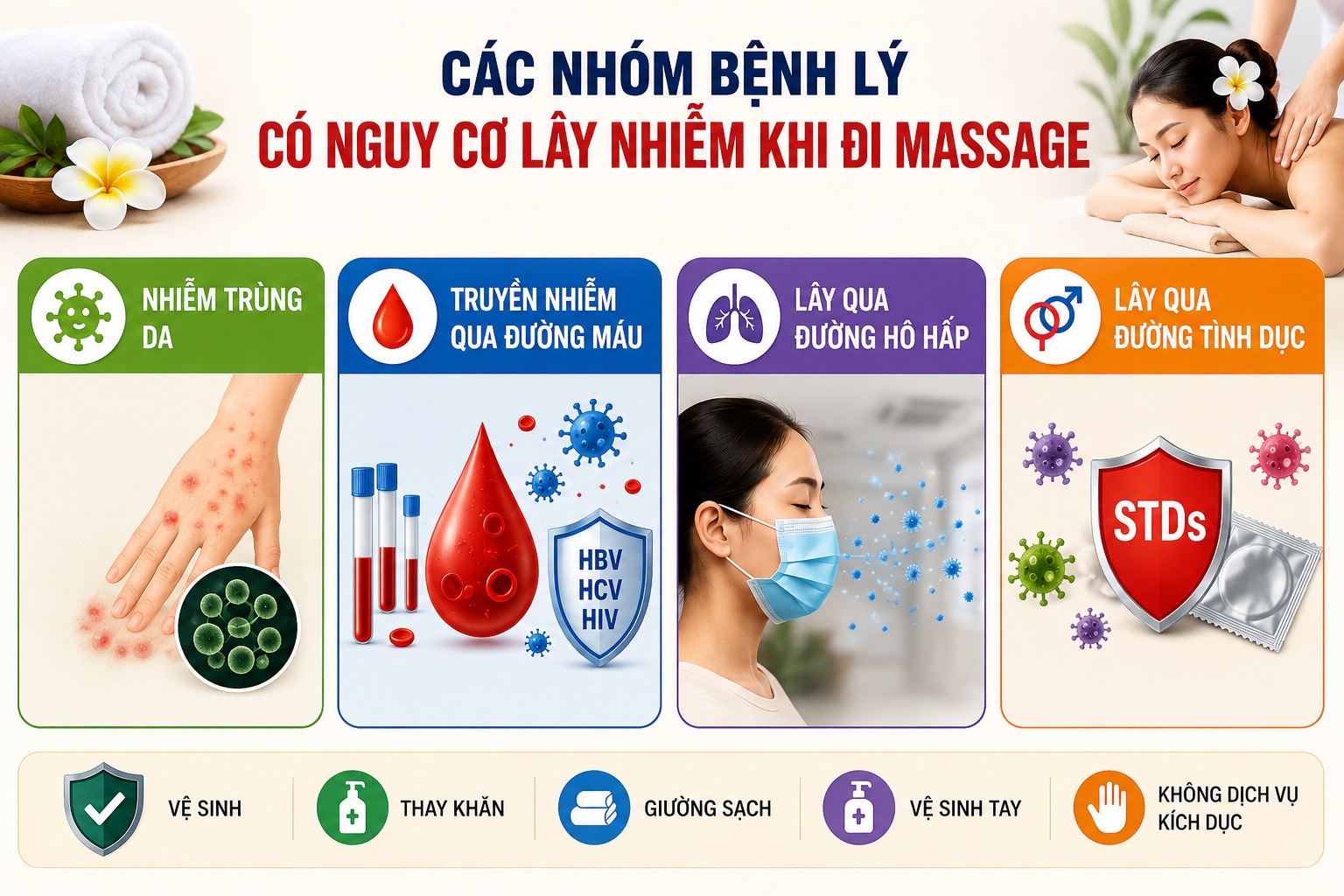 Các nhóm bệnh lý có nguy cơ lây nhiễm khi đi massage